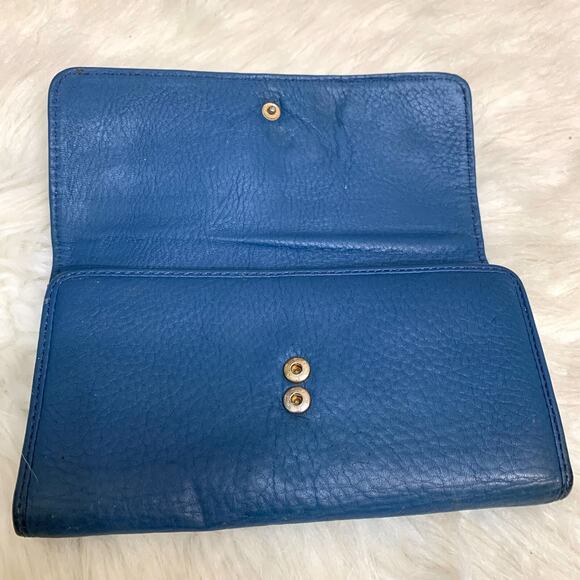 TOMMY HILFIGER Blue Pebbled Genuine Leather Flap Clutch Wallet - Picture 3 of 12